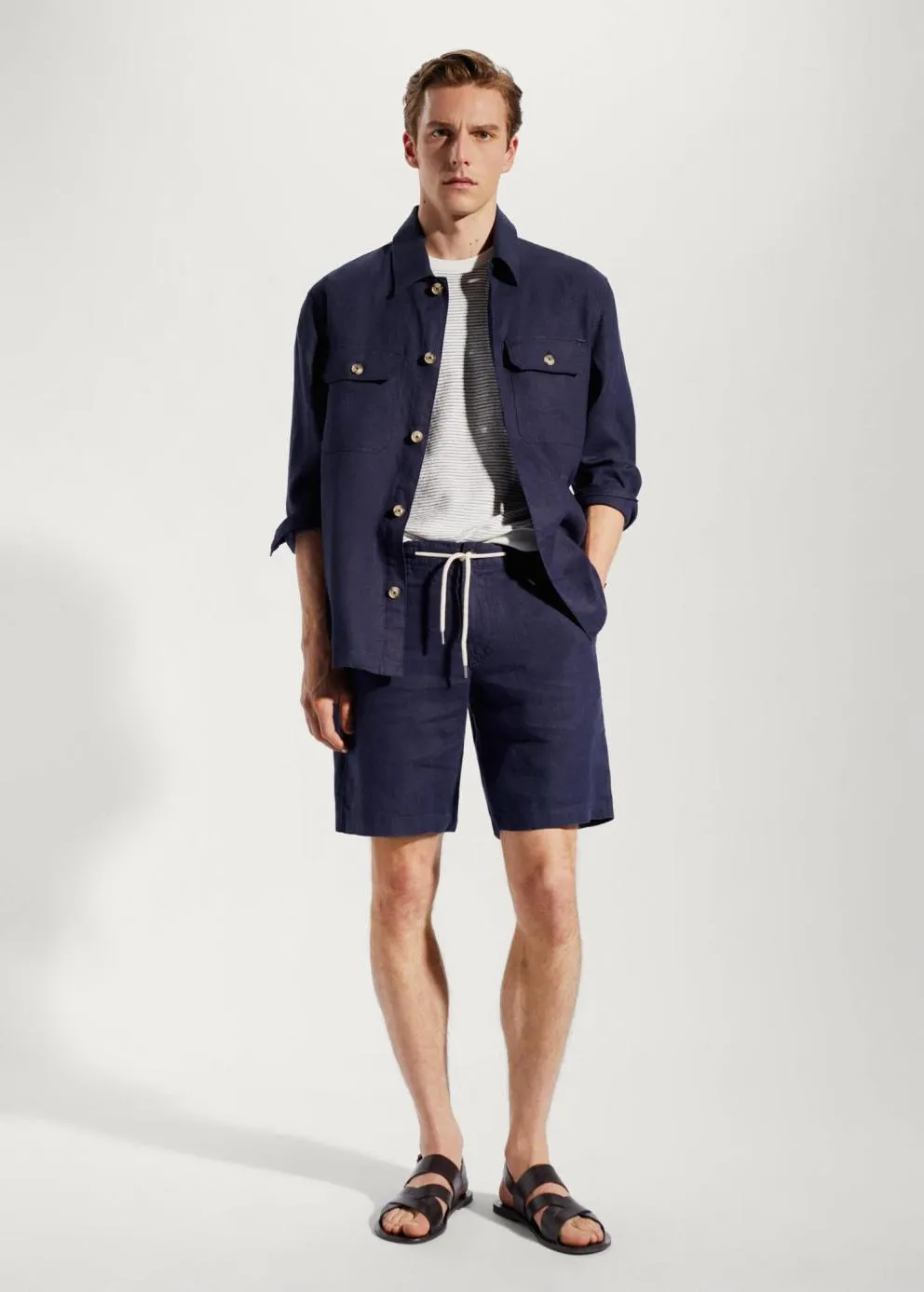 Vestes Et Surchemises | Homme MANGO Surchemise 100 % Lin Regular-fit Bleu Marine Foncé